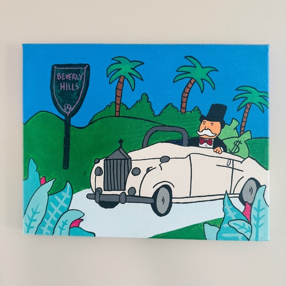 Money Man Beverly Hills Rolls Royce Art Acrylic Painting on Canvas 14x11 - Picture 1 of 5
